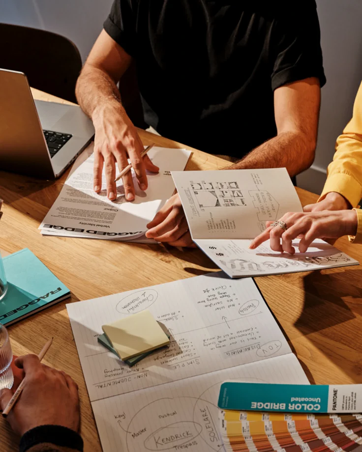 Marketing strategy discussion in a collaborative office.